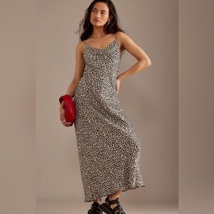 ANTHROPOLOGIE Leopard Sleeveless Cowl-Neck Maxi Slip Dress Size Large